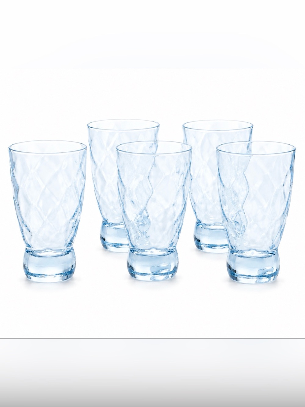 Ice Blue Highball Diagonal Diamond Optic Weighted Barware Glasses Rare Six (6)